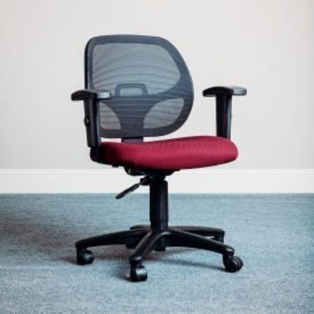 GLOBAL EQUIPMENT Interion® Mesh Office Chair With Mid Back & Adjustable Arms, Fabric, Red A2813TMI+22A4-RD